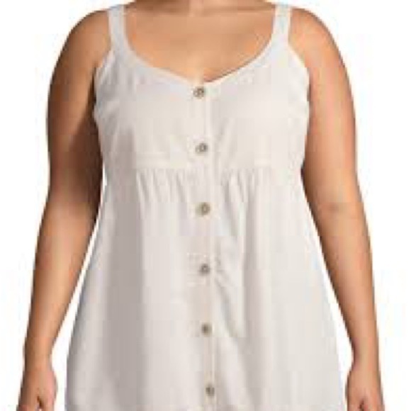 Terra & Sky Linen Blend Button Down Tank Striped Cream Blue Tan Top size 3X - Picture 1 of 5